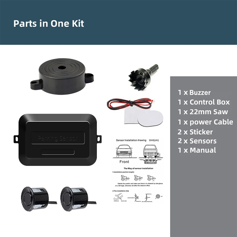 Hippcron Car Parking Sensor Kit 2 Sensors 22mm LED Screen Reverse Radar Sound Alert Indicator System 8 Colors thumbnail 6