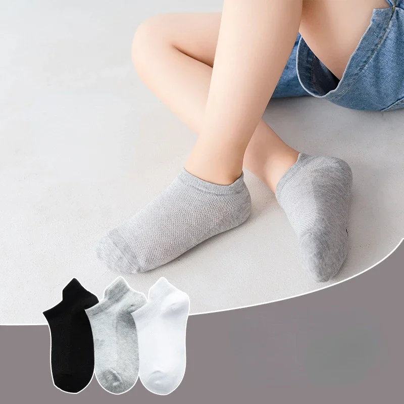 6 Pairs 1-12T Children Cotton Socks Spring Summer Boys Girls Mesh Thin Breathable Solid Ankle Socks Black White Grey Kids Socks thumbnail 3