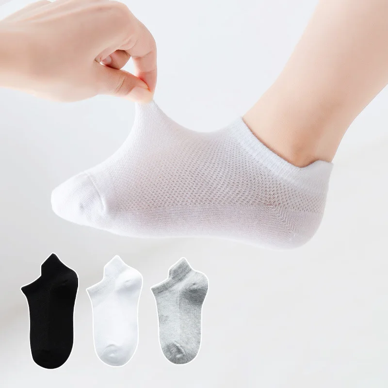 6 Pairs 1-12T Children Cotton Socks Spring Summer Boys Girls Mesh Thin Breathable Solid Ankle Socks Black White Grey Kids Socks thumbnail 2