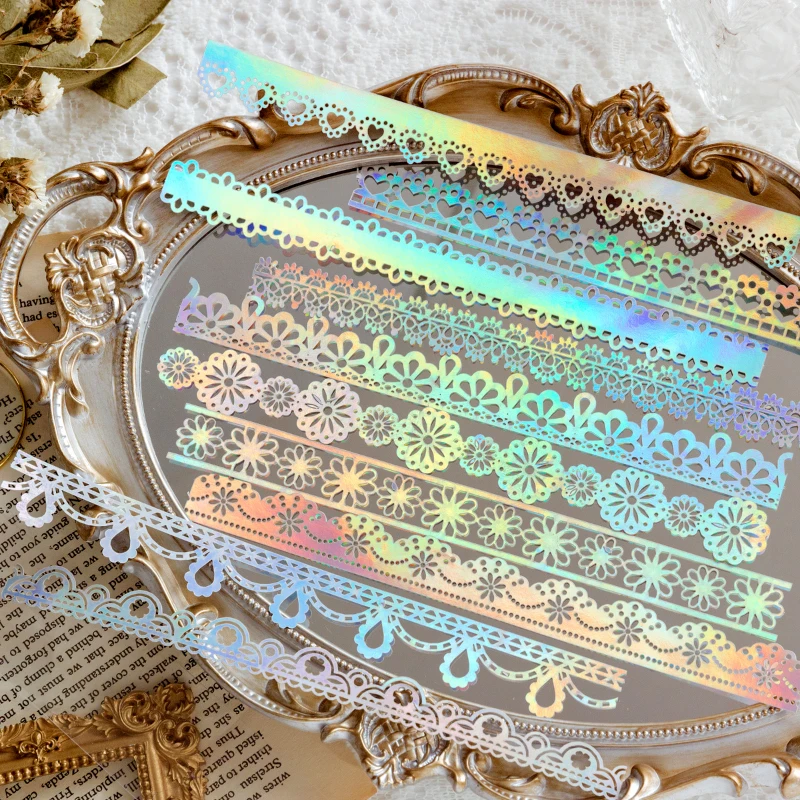 10 pcs Diy Scrapbooking paper Bronzing Lace Decoration paper Hollow Card Collage material lomo cards DIY hand made craft paper thumbnail 3