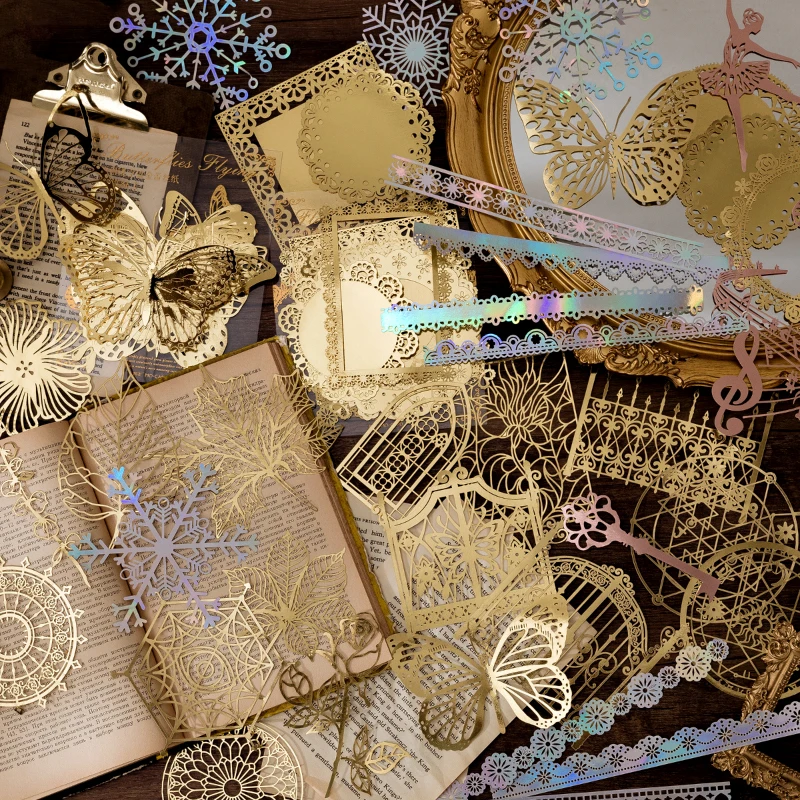 10 pcs Diy Scrapbooking paper Bronzing Lace Decoration paper Hollow Card Collage material lomo cards DIY hand made craft paper thumbnail 2