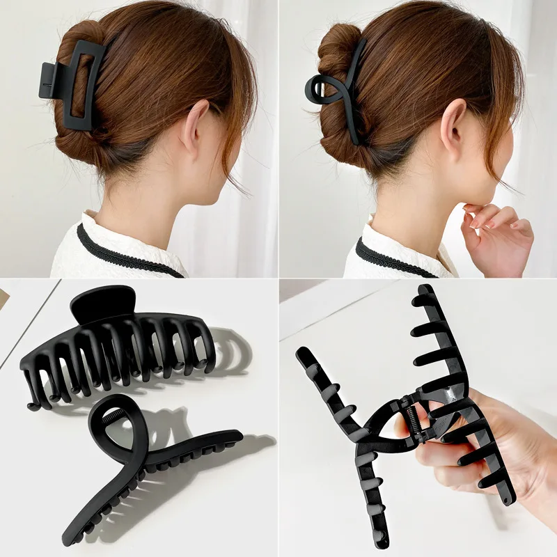 Women Elegant Black Geometric Plastic Hair Claw Lady Sweet Long Hair Holder Toothed Hair Clips Hairpins Fashion Hair Accessories thumbnail 4