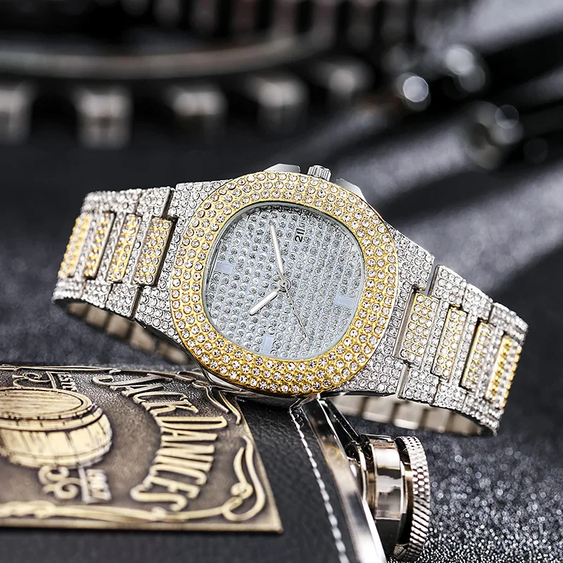 2022 New Iced Out Women Watch Gold Silver Color Square Diamondd Quartz Luxury Hip Hop Wrist Watches Roman Clock Gift boyfriend thumbnail 4