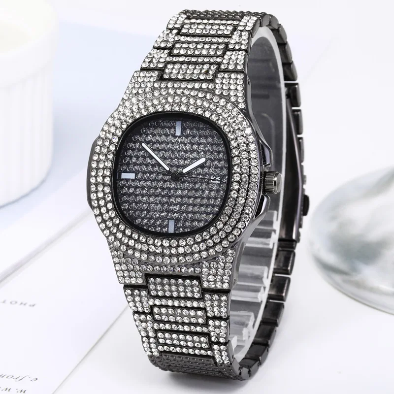 2022 New Iced Out Women Watch Gold Silver Color Square Diamondd Quartz Luxury Hip Hop Wrist Watches Roman Clock Gift boyfriend thumbnail 3