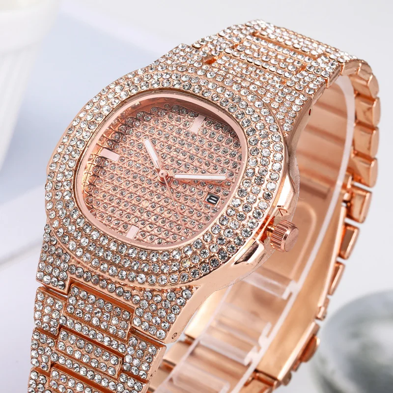 2022 New Iced Out Women Watch Gold Silver Color Square Diamondd Quartz Luxury Hip Hop Wrist Watches Roman Clock Gift boyfriend thumbnail 5