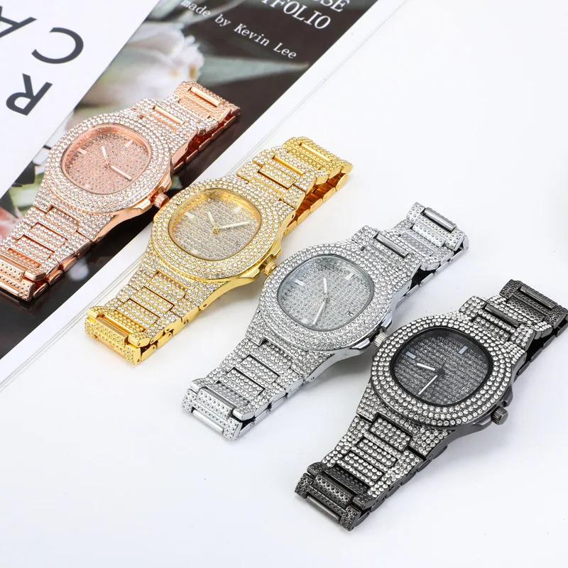 2022 New Iced Out Women Watch Gold Silver Color Square Diamondd Quartz Luxury Hip Hop Wrist Watches Roman Clock Gift boyfriend thumbnail 2
