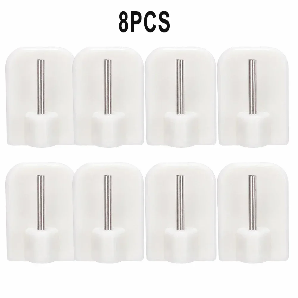 Durable Curtain Hooks Bracket Self-adhesives Stainless Steel+pvc White 4/8/12Pcs Curtain Rod Hook Home Storage thumbnail 5