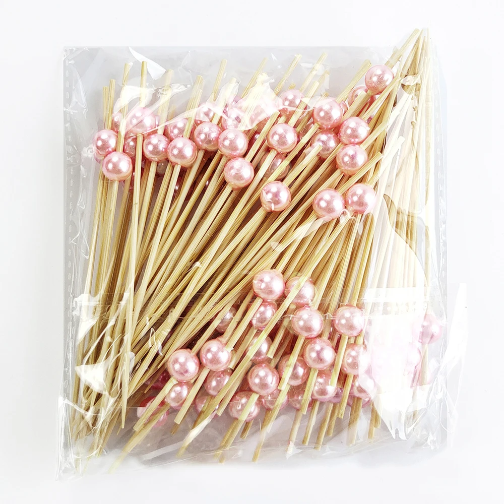 100/50Pcs Wedding Disposable Bamboo Skewers White Pearl Wooden Cocktail Picks Fruit Snack Fork Skewer Wedding Party Tableware thumbnail 3