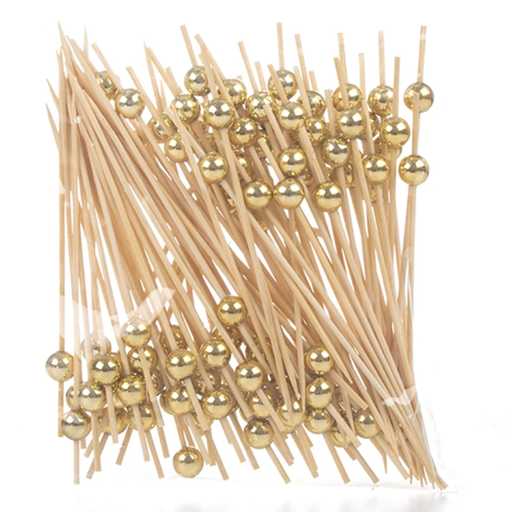100/50Pcs Wedding Disposable Bamboo Skewers White Pearl Wooden Cocktail Picks Fruit Snack Fork Skewer Wedding Party Tableware thumbnail 2