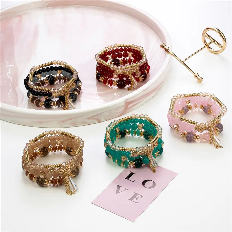 4Pcs New Tassel Charm Beads Bracelet Set For Women Colorful   Glass Beaded Chain Bangle Female Bohemian Jewelry thumbnail 2