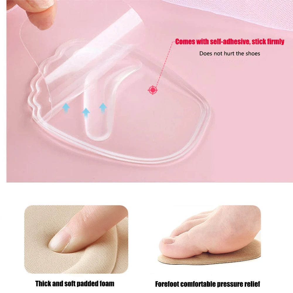 Forefoot Insert Cushion Pads for Women Shoes Anti slip Silicone Foot Pain Relief Pads for High Heels Sandals Gel Shoe Insoles thumbnail 5