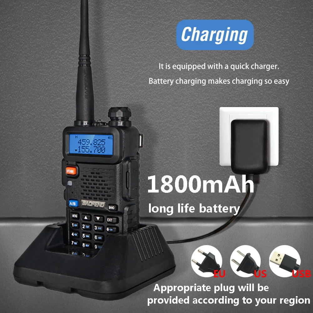 BaoFeng UV-5R Walkie Talkie 5W/8W Two Way Radio Commutator VHF/UHF 136-174MHz & 400-520MHz Station Receiver Ham Wireless Set thumbnail 3