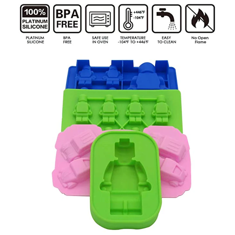 Block Silicone Mold Building Brick Robot Chocolate Jelly Ice Cube Tray Cake Decoration Cupcake Topper Kids Birthday Party Car thumbnail 5