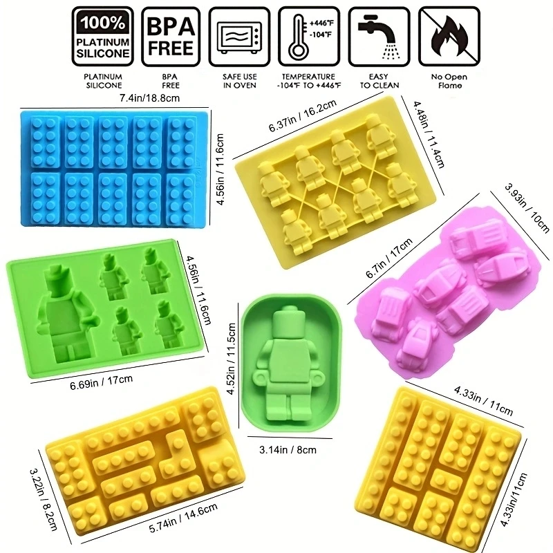 Block Silicone Mold Building Brick Robot Chocolate Jelly Ice Cube Tray Cake Decoration Cupcake Topper Kids Birthday Party Car thumbnail 3