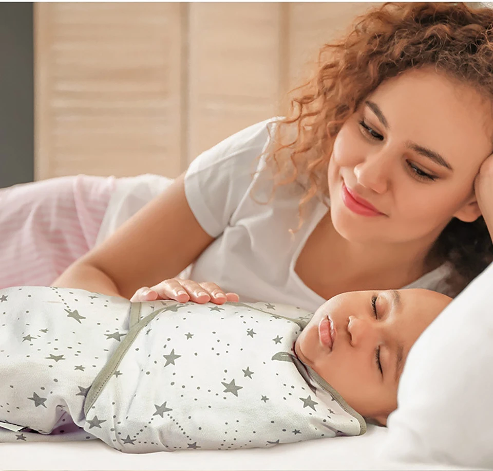 0-3M Newborn Baby Swaddle Wrap 100% Cotton Baby Sleeping Bag Stars Elephant Diaper Cocoon Swaddle Blanket Receiving Blankets thumbnail 5