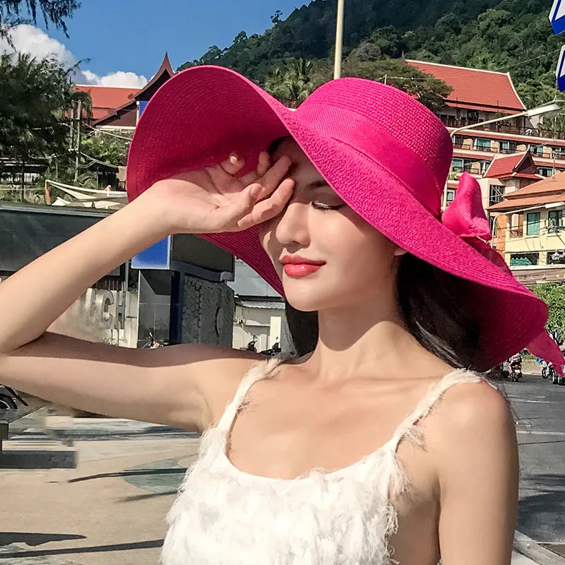 Women Hat Foldable Summer Straw Hat For Beach Travel Visors Female Face Protection UV Cut Bucket Cap Girl Sun Panama Wholesale thumbnail 4