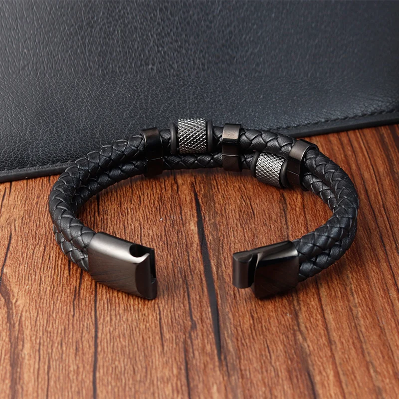 Charm Braid Rope Bracelet For Men Stainless Steel Magnetic Buckle Genuine Leather Bracelets & Bangles Male Female Jewelry thumbnail 6