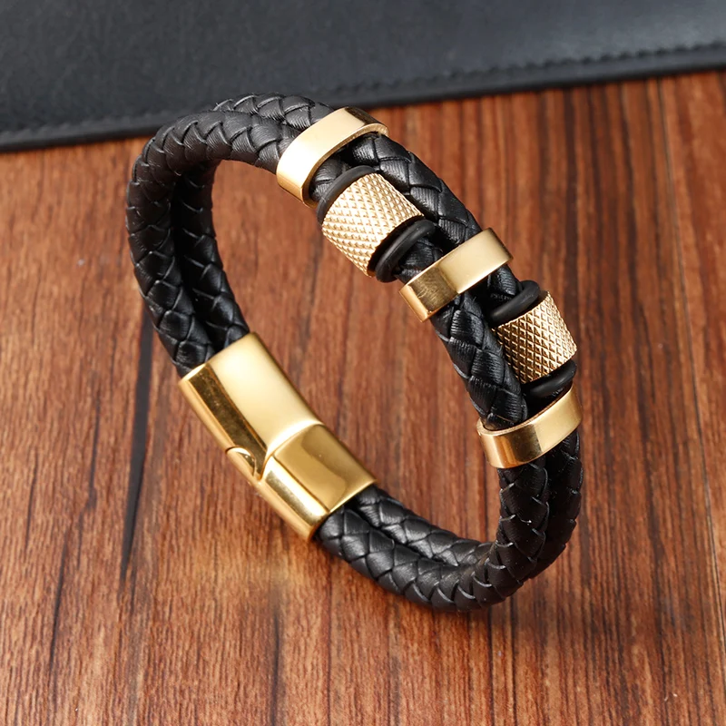 Charm Braid Rope Bracelet For Men Stainless Steel Magnetic Buckle Genuine Leather Bracelets & Bangles Male Female Jewelry thumbnail 2
