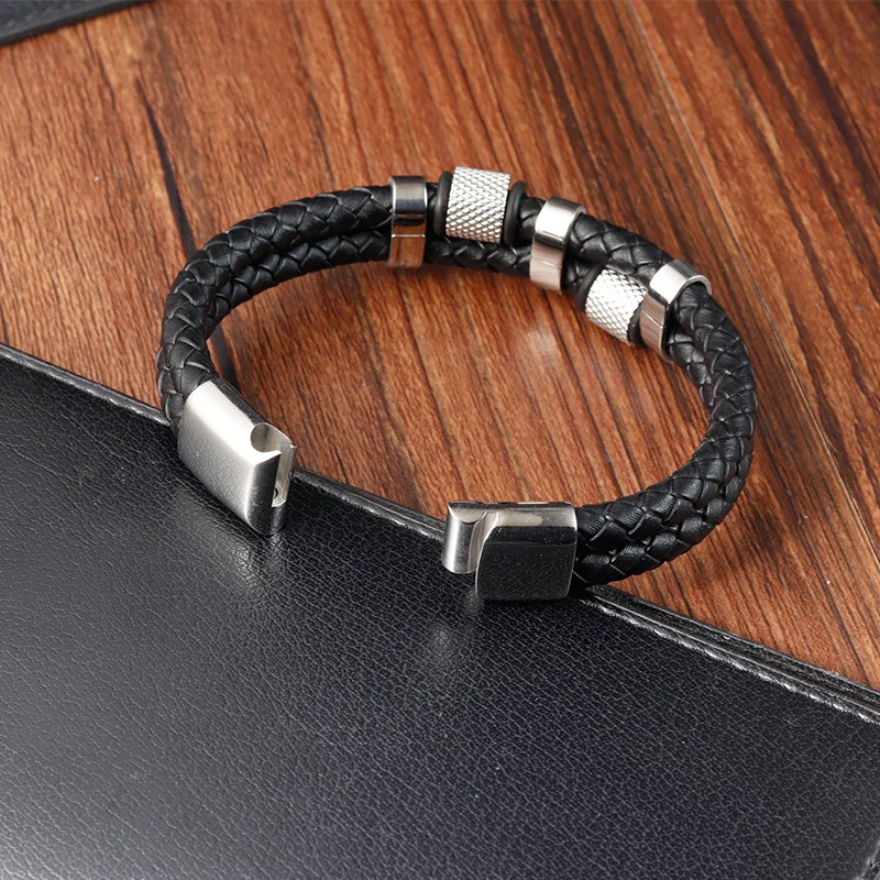 Charm Braid Rope Bracelet For Men Stainless Steel Magnetic Buckle Genuine Leather Bracelets & Bangles Male Female Jewelry thumbnail 4