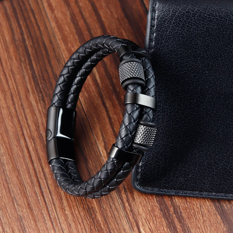 Charm Braid Rope Bracelet For Men Stainless Steel Magnetic Buckle Genuine Leather Bracelets & Bangles Male Female Jewelry thumbnail 5
