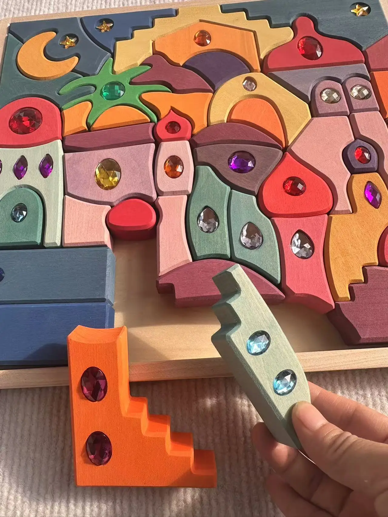 High Quality Wooden Toys Lime Wood Rainbow Arch Stacking Blocks Building Semi Color Sorting Peg Dolls Balls Slat for Kids Play thumbnail 5
