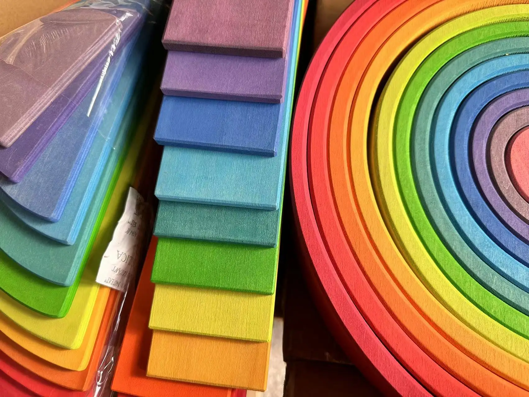 High Quality Wooden Toys Lime Wood Rainbow Arch Stacking Blocks Building Semi Color Sorting Peg Dolls Balls Slat for Kids Play thumbnail 2