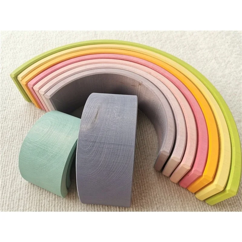 High Quality Wooden Toys Pastel Basswood Rainbow Stacking Blocks Pine Building Semi Sorting Peg Dolls Balls for Kids Play thumbnail 3