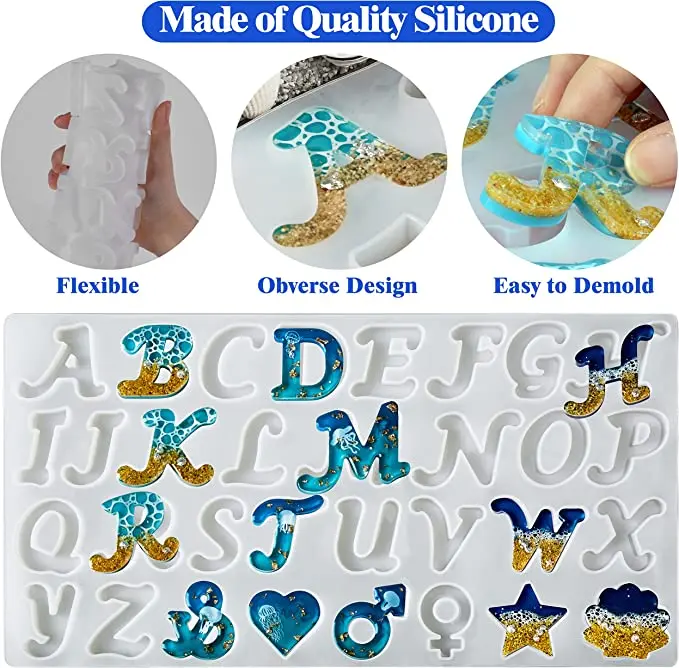 Alphabet Resin Molds Kit Silicone Molds for Resin Casting DIY Letter & Ornament Epoxy Molds Resin Keychain Making Set thumbnail 3