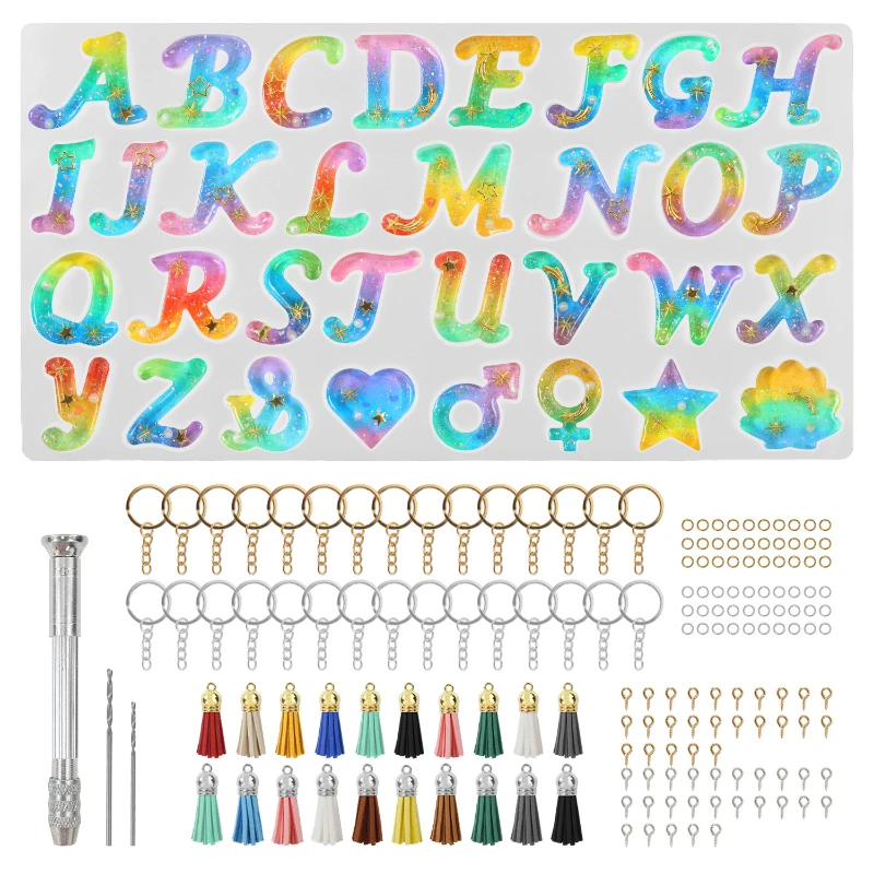 Alphabet Resin Molds Kit Silicone Molds for Resin Casting DIY Letter & Ornament Epoxy Molds Resin Keychain Making Set thumbnail 6