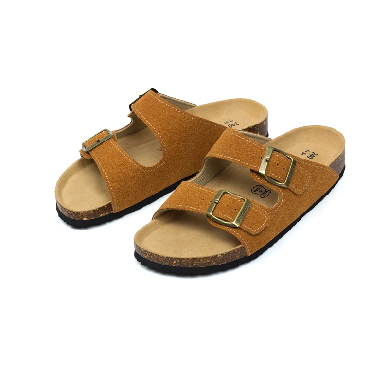 2022 New Summer Men's Cork Slippers Suede Leather Mule Clogs Slippers Man Soft Cork Two Buckle Beach Slides Footwear for Men 45 thumbnail 2