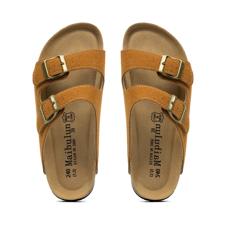 2022 New Summer Men's Cork Slippers Suede Leather Mule Clogs Slippers Man Soft Cork Two Buckle Beach Slides Footwear for Men 45 thumbnail 3