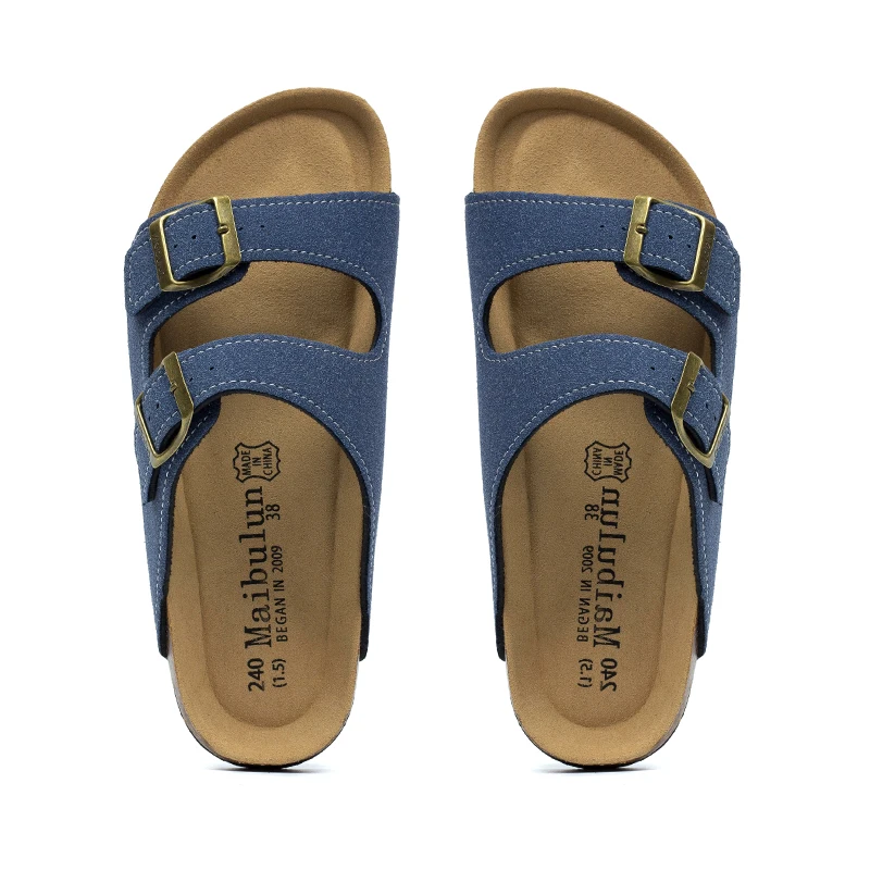 2022 New Summer Men's Cork Slippers Suede Leather Mule Clogs Slippers Man Soft Cork Two Buckle Beach Slides Footwear for Men 45 thumbnail 4