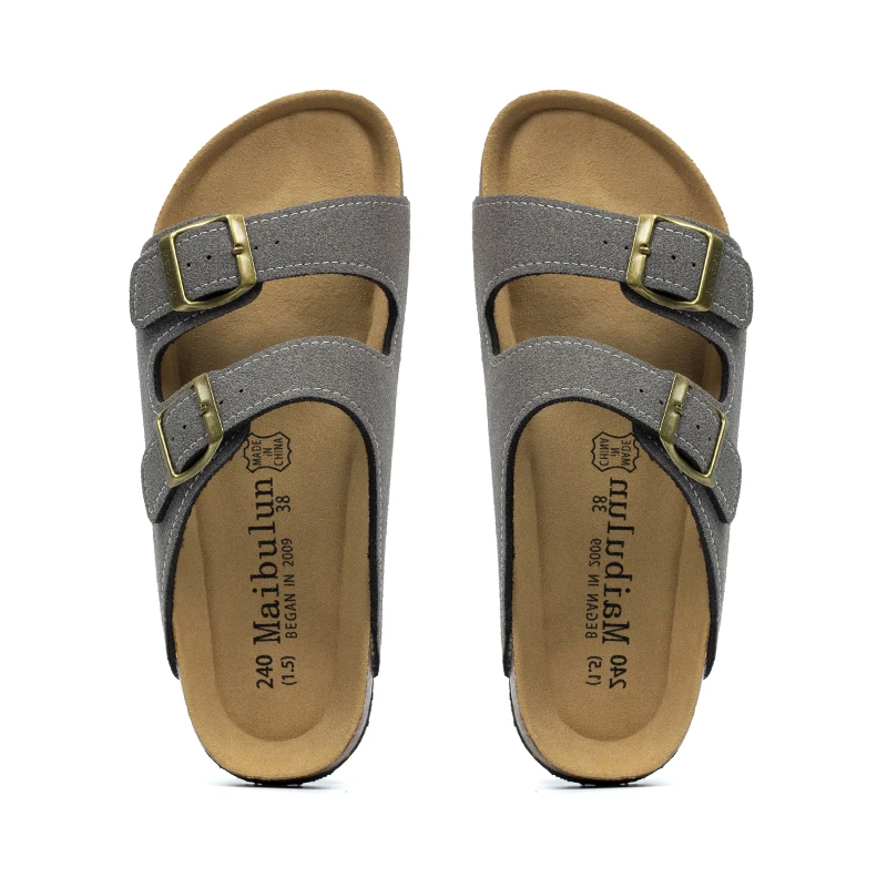 2022 New Summer Men's Cork Slippers Suede Leather Mule Clogs Slippers Man Soft Cork Two Buckle Beach Slides Footwear for Men 45 thumbnail 6