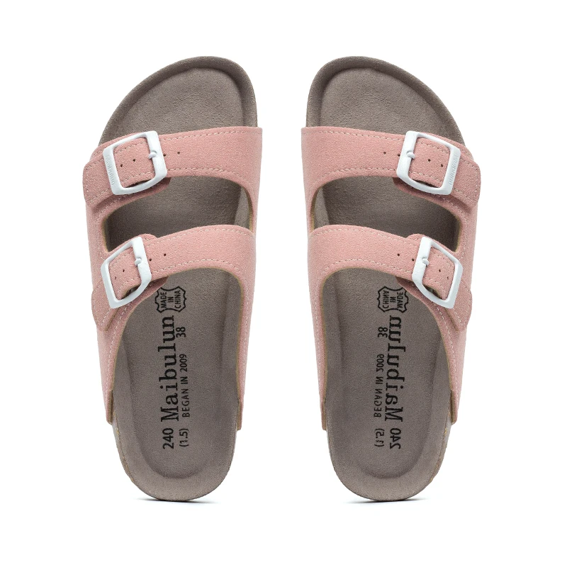 2022 New Summer Men's Cork Slippers Suede Leather Mule Clogs Slippers Man Soft Cork Two Buckle Beach Slides Footwear for Men 45 thumbnail 5
