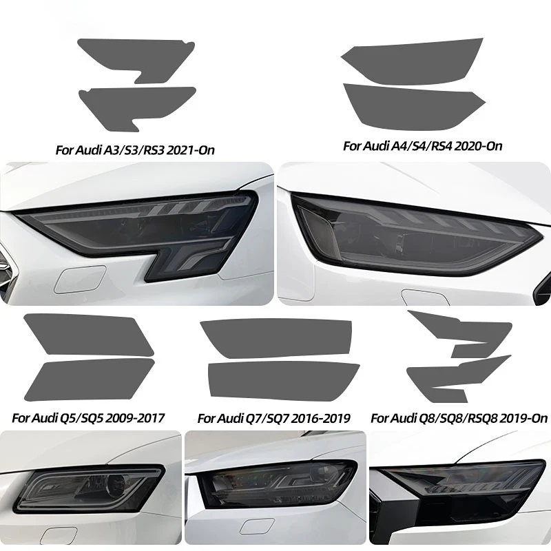 Smoked Black TPU Sticker Car Headlight Protective Film For Audi A3 8V S3 A4 B8 B9 A5 A6 S6 C8 A7 A8 D4 TT TTS Q3 Q5 Q7 Q8 RSQ8 thumbnail 3
