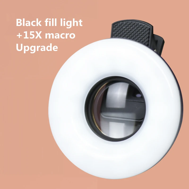 Macro Lens for Mobile 15X Fill Ring Light Selfie Live Lamp Camera Lens with LED Universal Flash Smartphone Portable Light Clip thumbnail 3