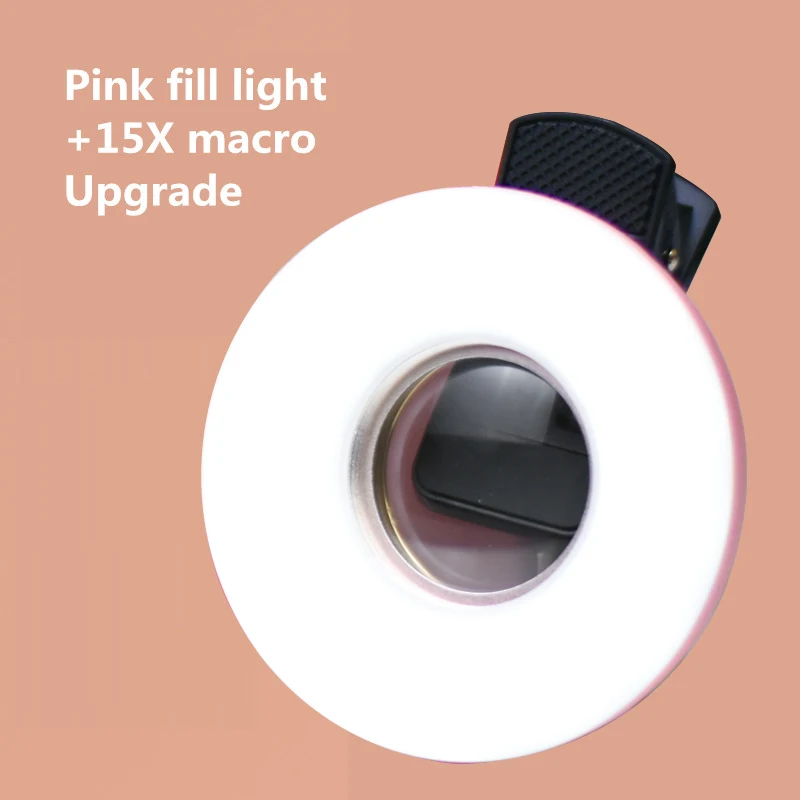Macro Lens for Mobile 15X Fill Ring Light Selfie Live Lamp Camera Lens with LED Universal Flash Smartphone Portable Light Clip thumbnail 2