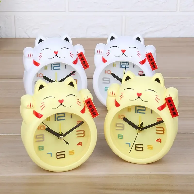 Creative Cartoon Lucky Cat Alarm Clock Mini Table Decoration Student Cute Plastic thumbnail 3