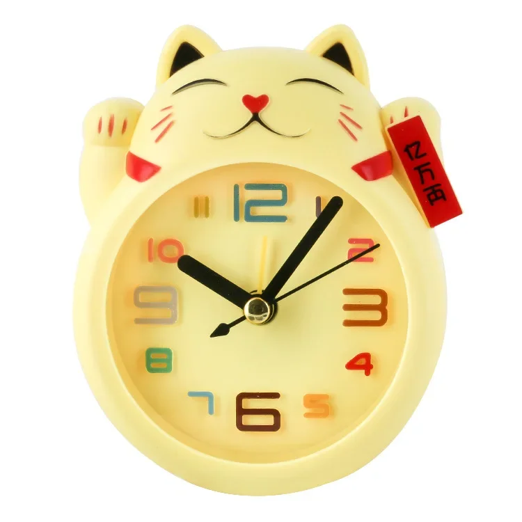 Creative Cartoon Lucky Cat Alarm Clock Mini Table Decoration Student Cute Plastic