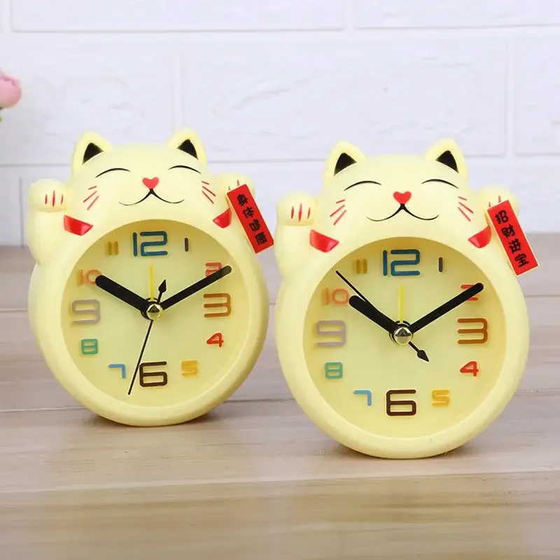 Creative Cartoon Lucky Cat Alarm Clock Mini Table Decoration Student Cute Plastic thumbnail 6