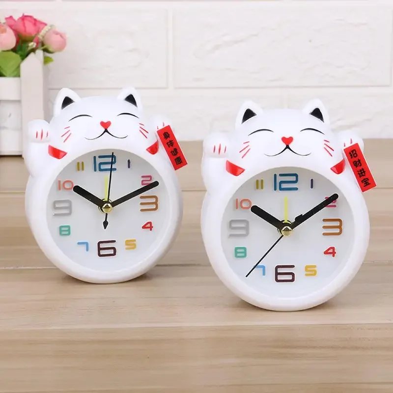 Creative Cartoon Lucky Cat Alarm Clock Mini Table Decoration Student Cute Plastic thumbnail 5