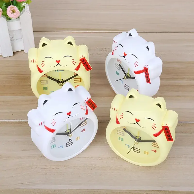 Creative Cartoon Lucky Cat Alarm Clock Mini Table Decoration Student Cute Plastic thumbnail 4