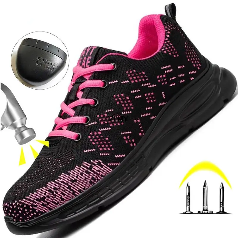 Safety Shoes Women Steel Toe Sneakers Breathable Lightweight Work Boots Anti-smash Anti-puncture Woman Safety Work Shoes Female thumbnail 2