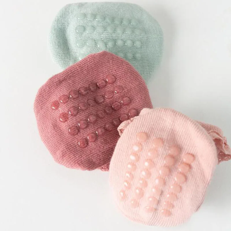4Pair/lot new baby children's non-slip autumn winter cotton socks solid color baby foot socks thumbnail 3