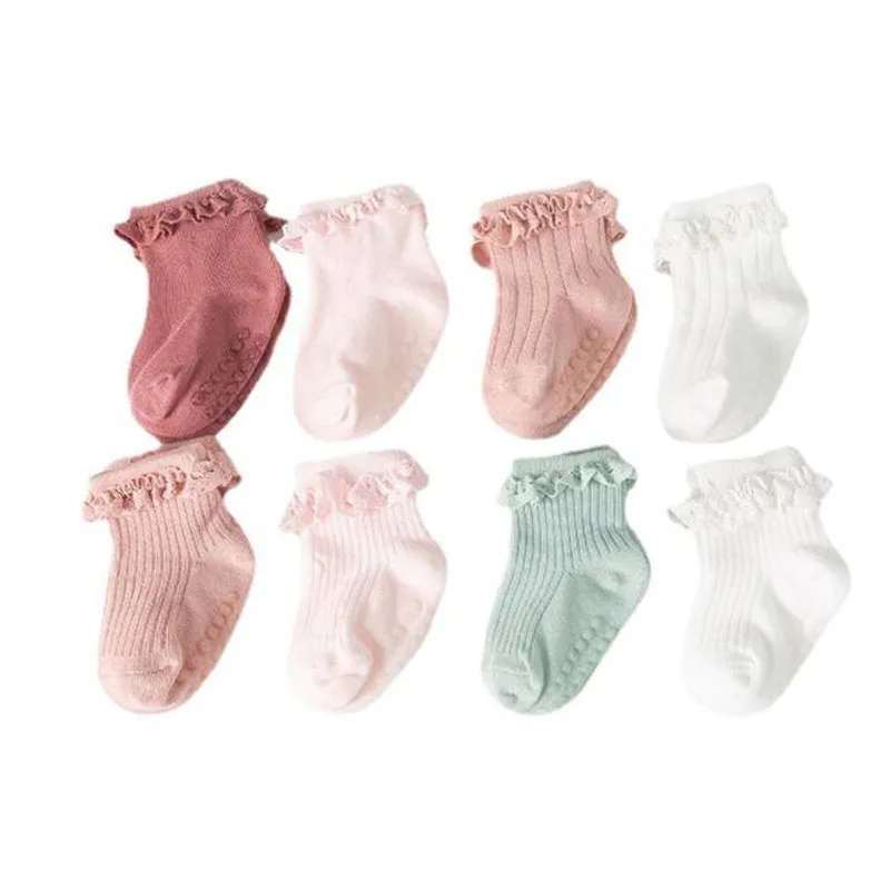 4Pair/lot new baby children's non-slip autumn winter cotton socks solid color baby foot socks thumbnail 2