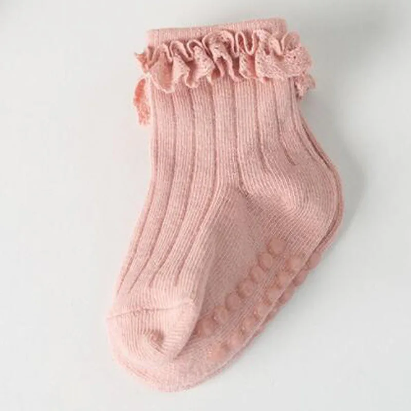4Pair/lot new baby children's non-slip autumn winter cotton socks solid color baby foot socks thumbnail 5