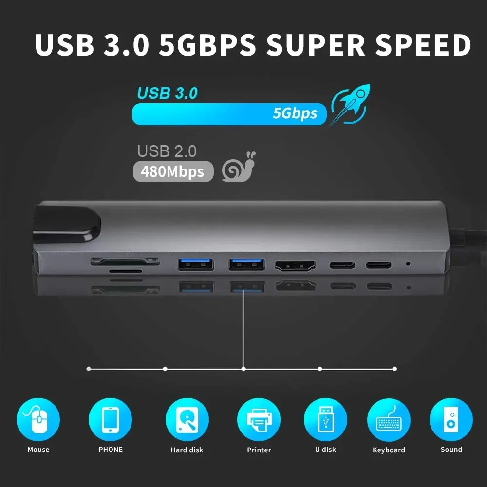 USB 3.0 Hub For Laptop Adapter PC Computer PD Charge Dock Station RJ45 HDMI-compatible TF/SD Card Notebook Type-C Splitter thumbnail 6