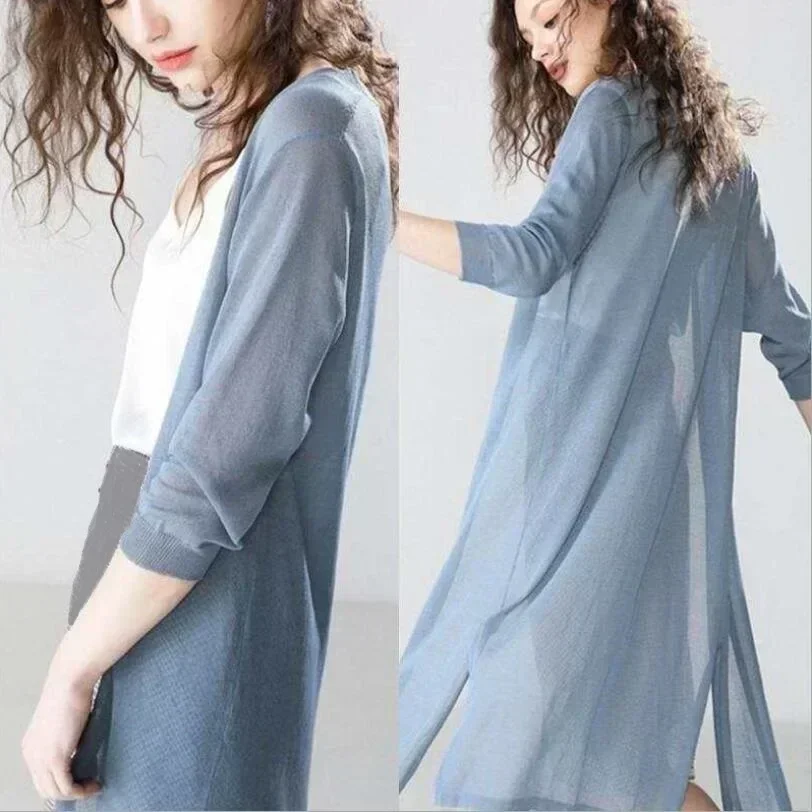 New Spring Summer Sun Protection Clothing Women Long Cardigan Female Knitted Sweater Women Coat Jacket Ladies Shawl Outerwear thumbnail 2