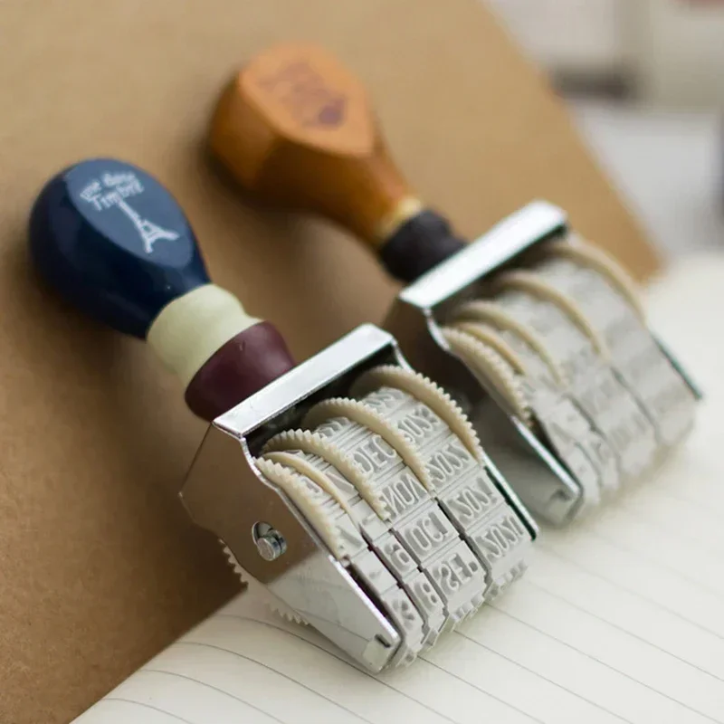 Vintage Wooden Handle Date Roller Stamp DIY Scrapbooking Planner Hand Account Journal Stamps Kawaii Stationery Office Supplies thumbnail 4
