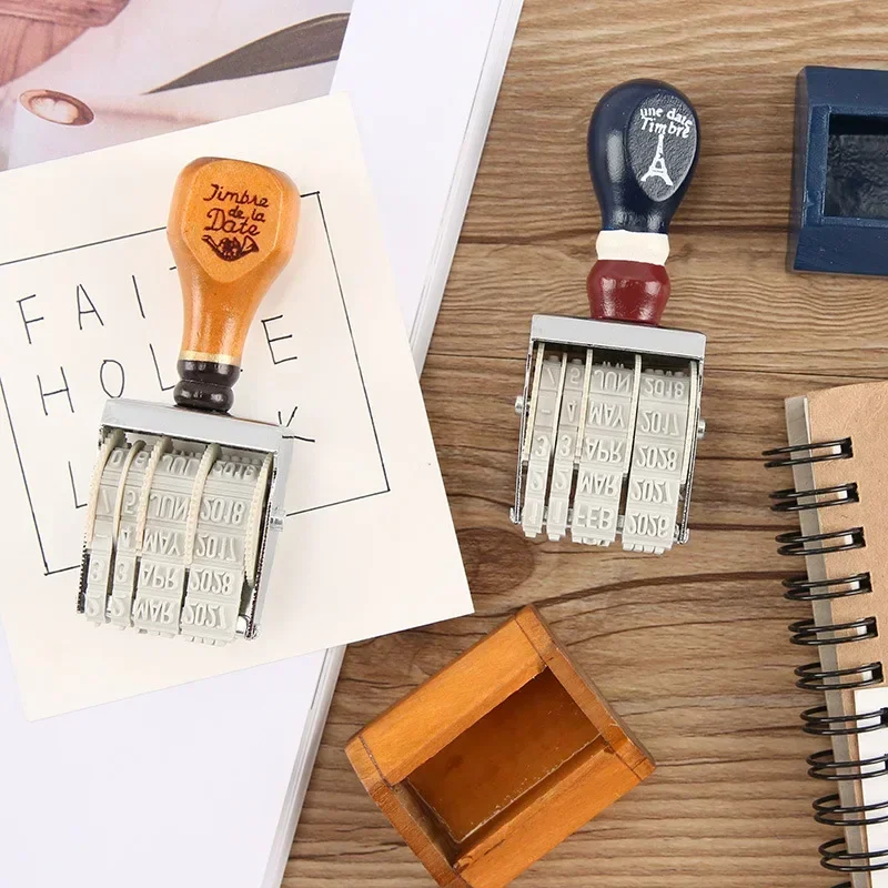 Vintage Wooden Handle Date Roller Stamp DIY Scrapbooking Planner Hand Account Journal Stamps Kawaii Stationery Office Supplies thumbnail 2